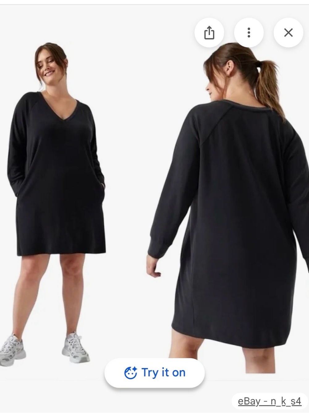 Athleta Black  Seasoft  modal V-Neck Long Sleeve Sweatshirt Dress